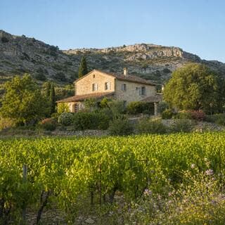 Mas de pierre au milieu des vignes et de la garrigue, Languedoc